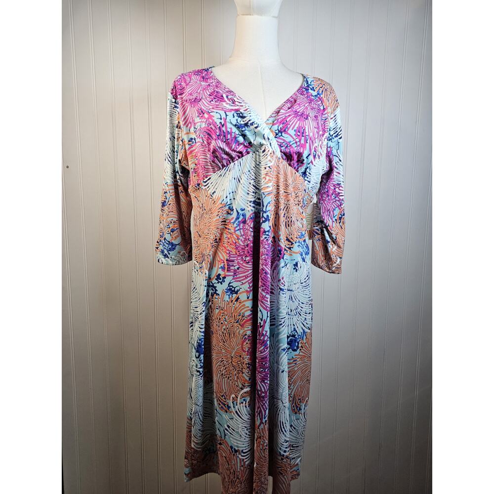 Spunkwear‎ Fire Flower Dress Women's Size XL New Stretch 3/4 Sleeve